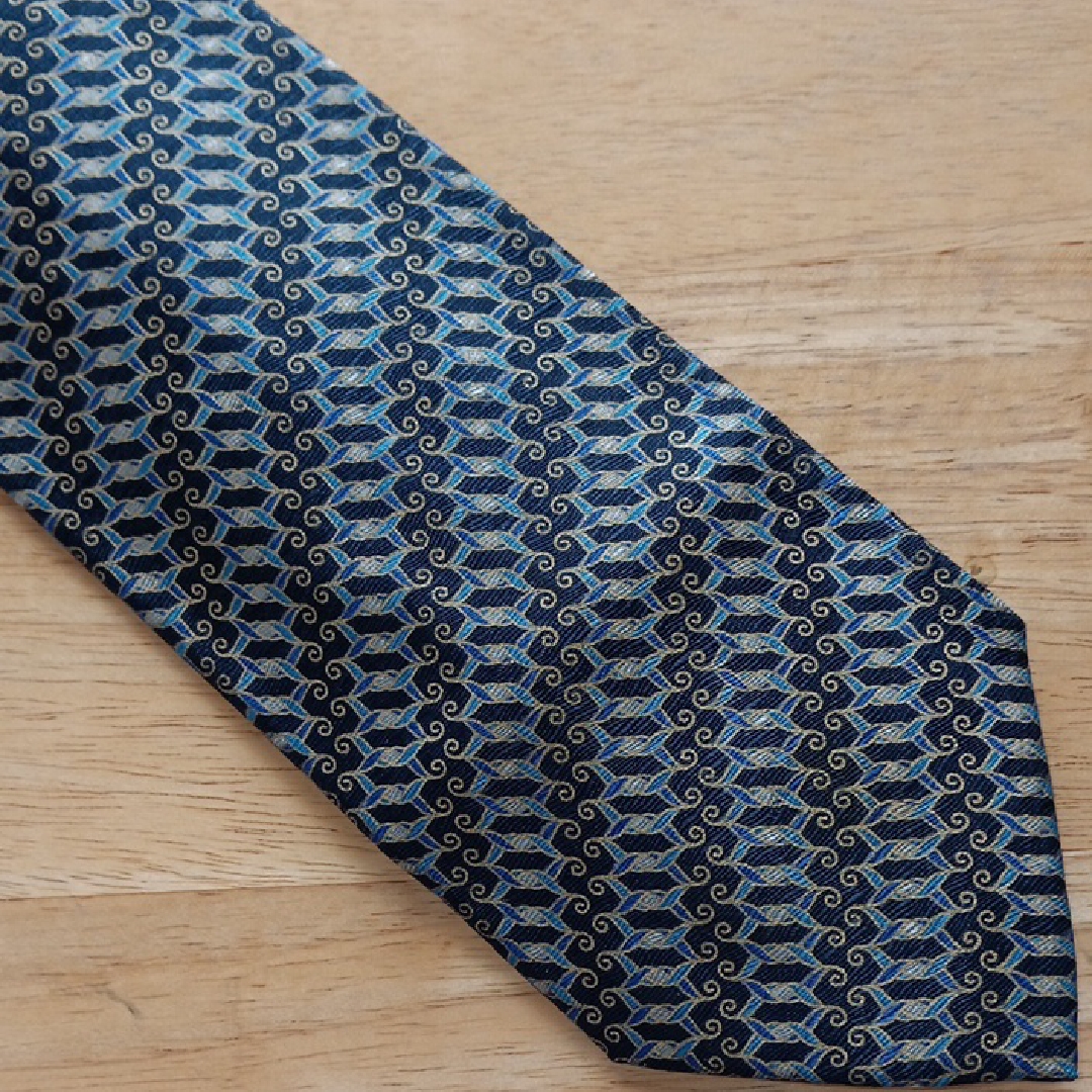 Brioni Navy And Gold Geometric Men's Tie